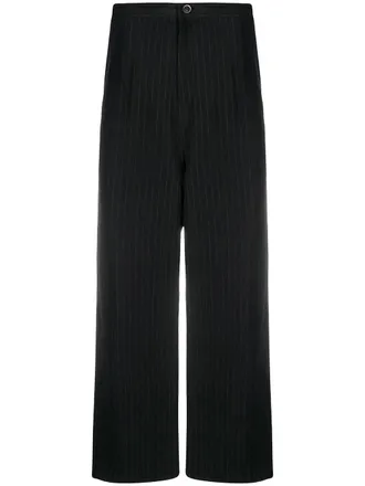 Yohji Yamamoto Pantaloni gessati a gamba ampia - Nero
