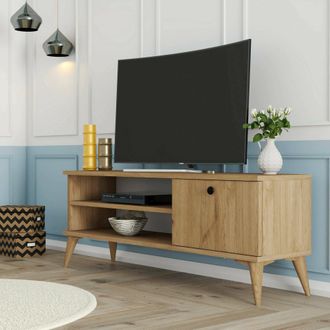 Dmora Mueble Tv Muqdisho, Un Estante, Apertura Abatible, Una Puerta, 120x30x45h Cm Roble Marr&oacute;n