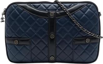 Chanel Pre-owned Vintage Quilted Lambskin Crossbody Bag - Dames - Vintage Schoudertas - Blauw - ONE Size - Leer - Vintage