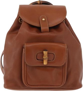 Gucci Vintage Bamboo Leather Brown Leather Backpack Bag (Pre-Owned)