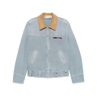 Marni Denim Jackets, male, Blue, Size: L Contrast-Collar Zip-Fastening Jacket