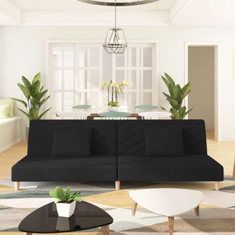 vidaXL Sof&aacute; Cama De 2 Plazas Con Dos Almohadas Tela Negro Vidaxl