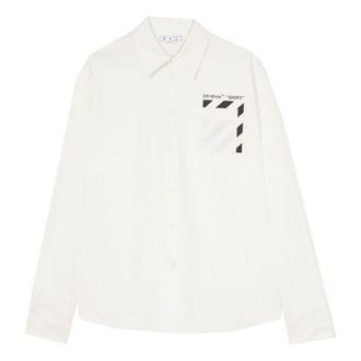 Off-white Mens Off-White FW22 Pocket Diagonal Stripes Printing Long Sleeves White Shirt OMGA220C99FAB0010110