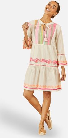 Yumi Embroidered Cotton Tunic Dress in Beige at Nordstrom, Size 10