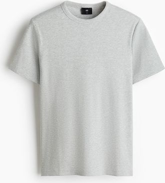 H&M Geripptes T-Shirt in Slim Fit - Hellgraumeliert