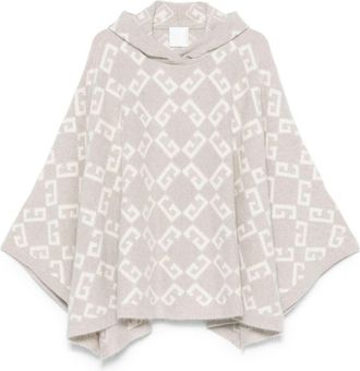Givenchy logo-intarsia hooded poncho - women - Cashmere - M - 250 - BEIGE