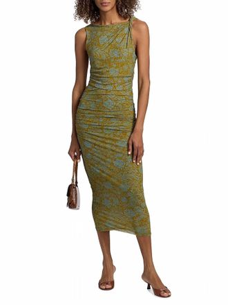 Veronica Beard Otessa Dress In Dark Golden & Robins Egg Blue Print