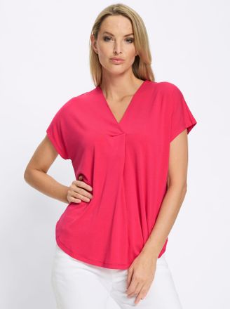 Heine Blusenshirt HEINE Shirtbluse, Damen, Gr. 34, pink, 95% Viskose, 5% Elasthan, unifarben, V-Ausschnitt, Shirts Blusenshirt