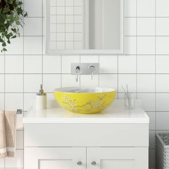 Berkfield Home Countertop Basin White & Yellow Round OE&para;41x14 cm Ceramic | Size: 41x14 cm