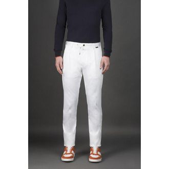 Moorer Mens White Tailored Drawstring Trousers, Size 48