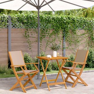 vidaXL Juego De Bistro De 3 Piezas Tela Y Madera Maciza Taupe Vidaxl
