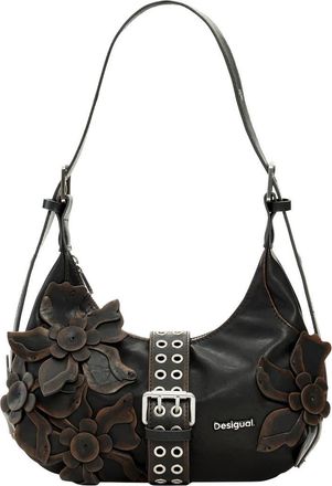 Desigual Floral Appliqu&eacute; Faux Leather Shoulder Bag in Dark Brown at Nordstrom