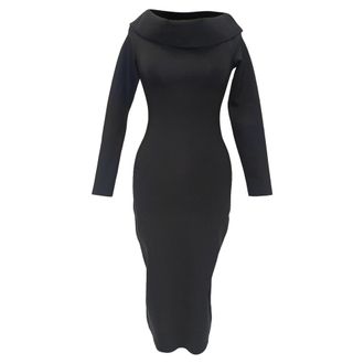 The Row Knit Off Shoulder Nania Dress in Black Nylon