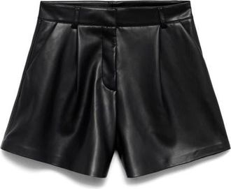 Mango Pleat Front Faux Leather Shorts in Black at Nordstrom, Size 4