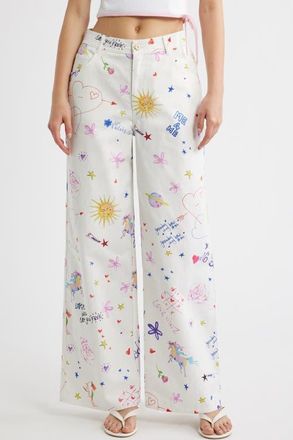 Kulani Kinis Printed Straight Leg Jeans (Dear Diary) at Nordstrom, Size X-Small