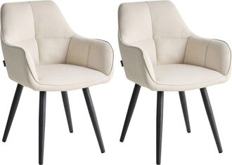 Beliani Conjunto De 2 Sillas De Comedor Decorativas Tapizadas Con Reposabrazos Dise&ntilde;o Moderno Base De Metal Beige Claro Tirano