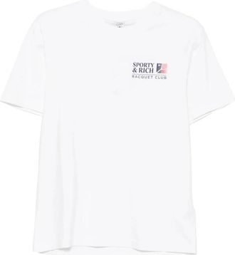 Sporty & Rich Tops, Dames, Wit, XS, Wol, Logo-Print Crew-Neck T-Shirt