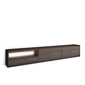 Skraut Home Mueble tv efecto madera roble oscuro y negro 310x37x50cm con led