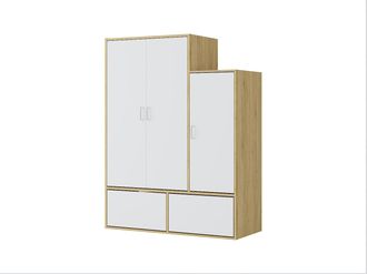 Vente-Unique Armario vestidor con 3 puertas, 1 perchero y 2 compartimentos para zapatos - Blanco y natural - NYVELA