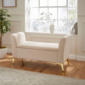 GFW Pettine Velvet Storage Ottoman Bench in Natural
