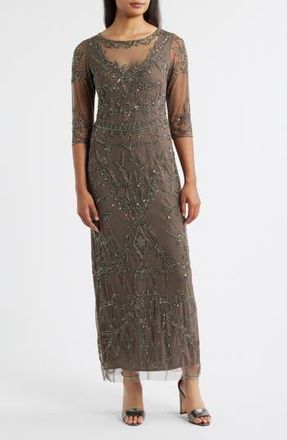 Pisarro Nights Sequin Illusion Gown in Aluminum at Nordstrom Rack, Size 10