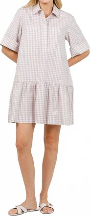 SIMKHAI Cris Short Sleeve Mini Dress In Sand Gingham