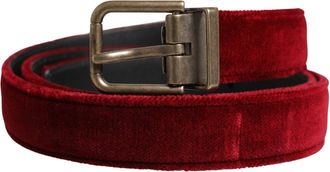 Dolce & Gabbana Men Burgundy Velvet Cotton Metal Buckle Mens Belt