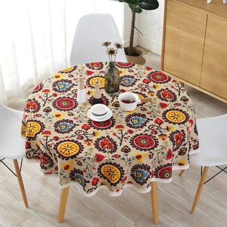 OEM Tovaglia Rotonda, 150 Cm, Tovaglia Decorativa, Tela Cerata, Stile Boh&eacute;mien, Motivo Floreale, Cotone/lino, Per Uso Privato