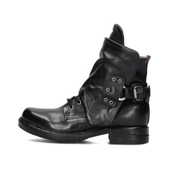 A.S.98 A.s.98, Schoenen, Dames, Zwart, 39 EU, Zwarte Leren Enkellaarzen met Zilveren Details