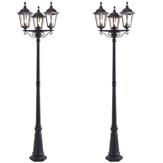 Loops 2 PACK Outdoor Lantern Lamp Post Matt Black & Glass 2.3m Tall 3 Light Bollard