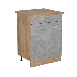 Vicco Mueble Bajo De Cocina R-line, Hormig&oacute;n, 60 Cm Con Caj&oacute;n, Et Roble