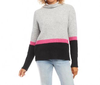Karen Kane Ginerva Colorblock Sweater In Gray, Hot Pink, Black