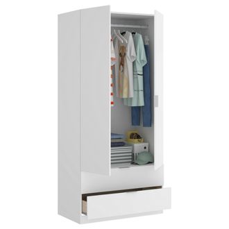 Dmora Armario Pisanino, Perchero Para Dormitorio, Armario Con 2 Puertas Batientes Y 2 Cajones, 81x52h184 Cm, Blanco - Dmora