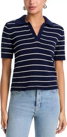 Frame Denim Striped Easy Polo Top In Navy Multi