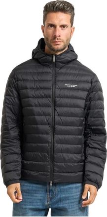A|X Armani Exchange Jassen, Heren, Zwart, L, Nylon, Zwarte donsjas met hoge kraag