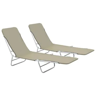 Berkfield Home Folding Sun Loungers 2 pcs Steel & Fabric Taupe in Beige