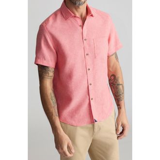 UNTUCKit Cameron Solid Wrinkle Resistant Linen Button-Up Shirt in Cayenne at Nordstrom, Size X-Large