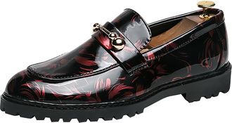 Generic Business Dress Shoes for Men Classic Patent Monk Strap Without Lacing Loafers Round Toe Leather Shoe Block Heel Non Slip Causal Wide Footwear for Dail