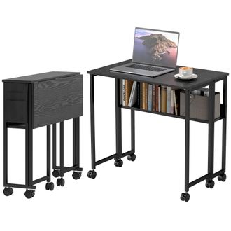 HOMCOM 80 Cm Folding Desk With Storage Shelf And Drop Leaf On Wheels - Black