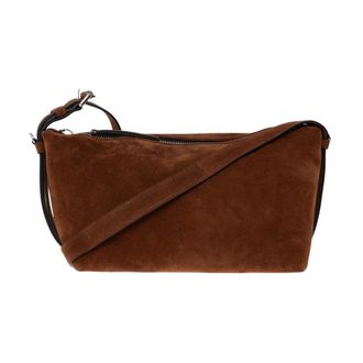 Moschino Borsa a spalla in camoscio con logo - - Bags - Donna - Marrone - ONE SIZE