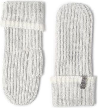 Brunello Cucinelli Knit mittens with monili in Light Grey at Nordstrom, Size Medium
