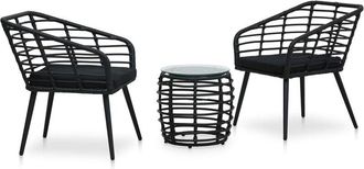 vidaXL Set De Mesa Y Sillas De Jard&iacute;n 3 Piezas Rat&aacute;n Sint&eacute;tico Negro Vidaxl