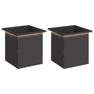 vidaXL Jardinera Para Jard&iacute;n Con Luces Led 2 Uds. Negro Vidaxl