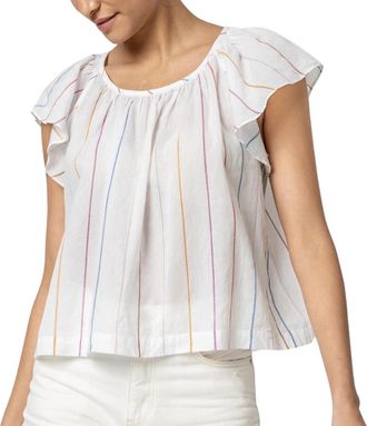 Lilla P Womens Shirred Short Sleeve Raglan Top In Multi Stripe