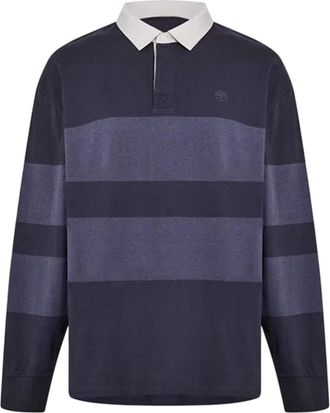 Timberland Heren Gestreept Rugby Poloshirt met Lange Mouwen (Zwart)