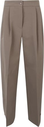 Frankie Shop Broeken, Dames, Bruin, M, Leer, Doyer Geplooide Broek