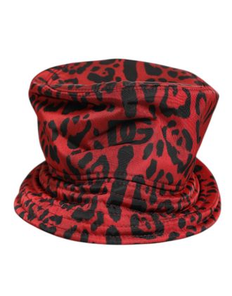 Dolce & Gabbana Red Black Nylon Leopard Print Bucket Men Cap Mens Hat