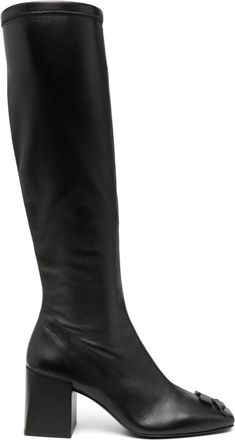 Courr&egrave;ges 75mm logo-patch knee-high boots - women - Calf Leather/Fabric/Calf Leather/Calf Leather - 36 - Black