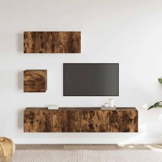 Berkfield Home Modern 4 Piece TV Cabinet Set Smoked Oak Engineered Wood in Brown