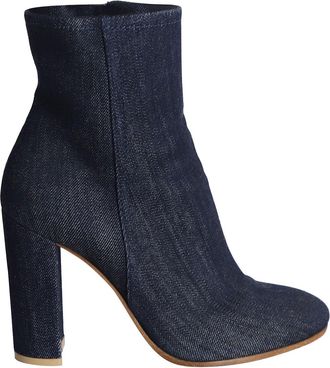 Gianvito Rossi Block Heel Ankle Boots in Blue Denim